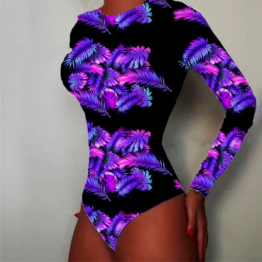 Body para Dama Manga Larga estampado Negro Morado — foto 1