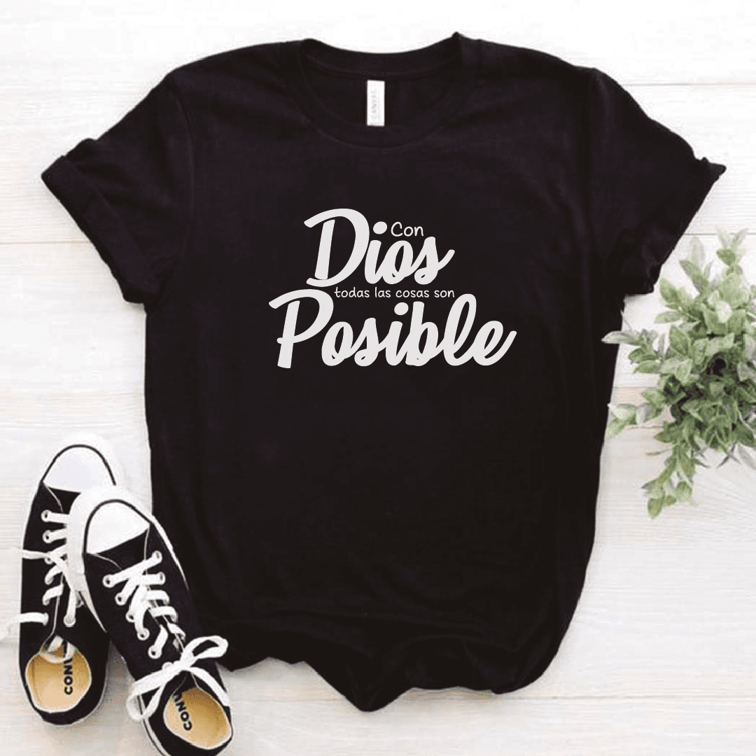 Camiseta estampada tipo T-shirt CON DIOS TODAS LAS COSAS SON POSIBLE (CRISTIANOS) (DAMA) — foto 3