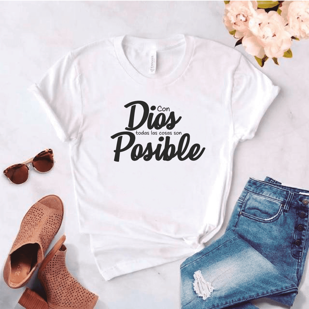 Camiseta estampada tipo T-shirt CON DIOS TODAS LAS COSAS SON POSIBLE (CRISTIANOS) (DAMA) — foto 2