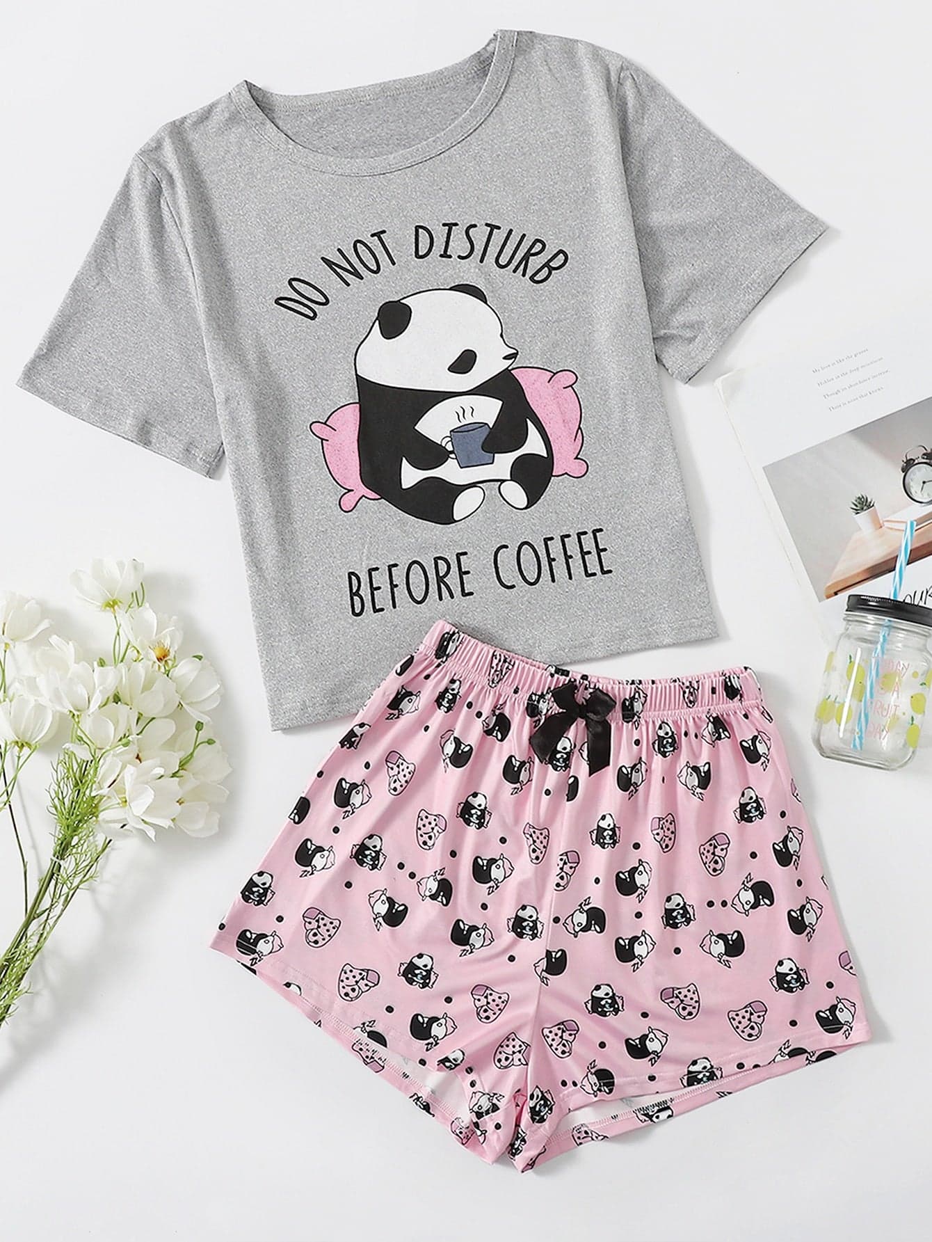 Pijama Estampada short DO NOT DISTURB BEFORE COFFEE — foto 1