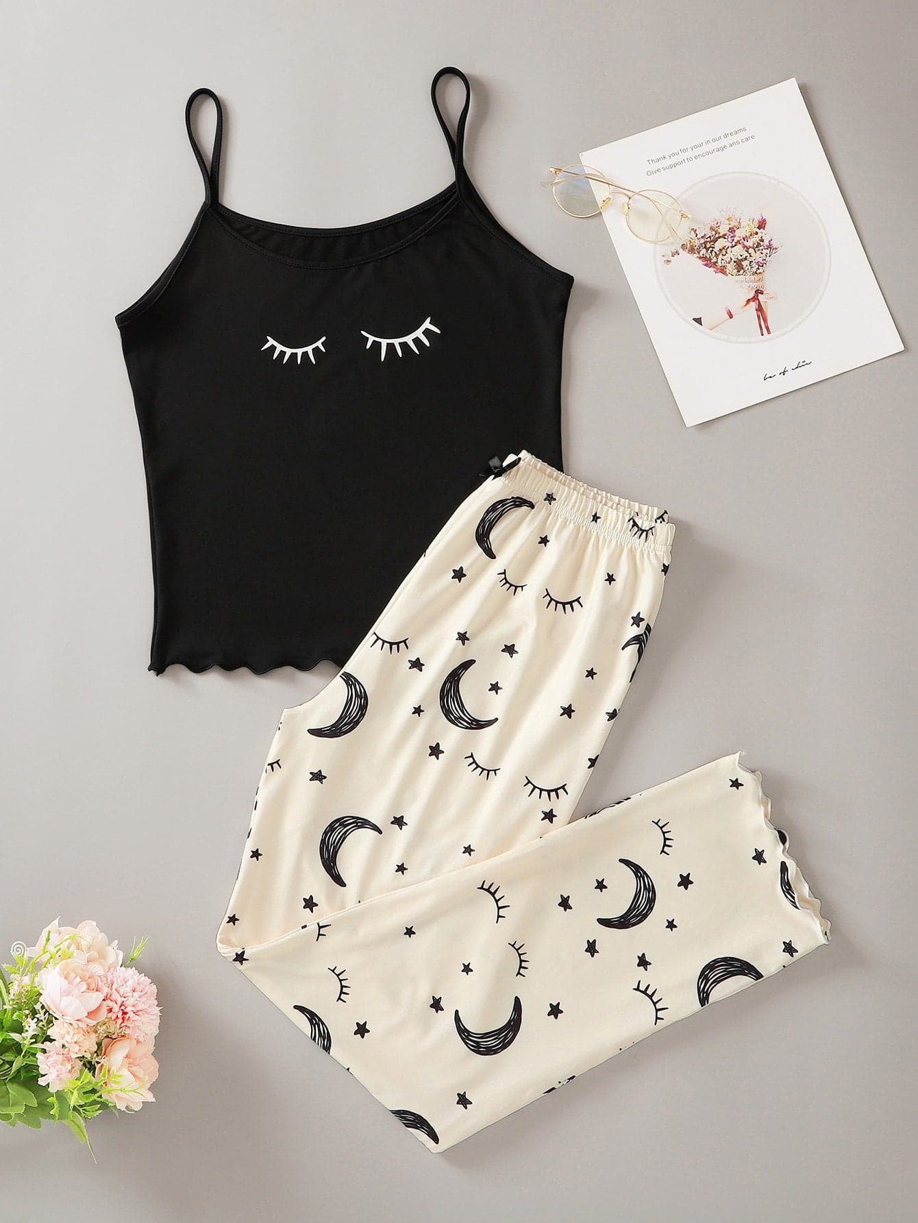 Pijama estampada de pantalón Largo blusa tirantes pestañas — foto 1