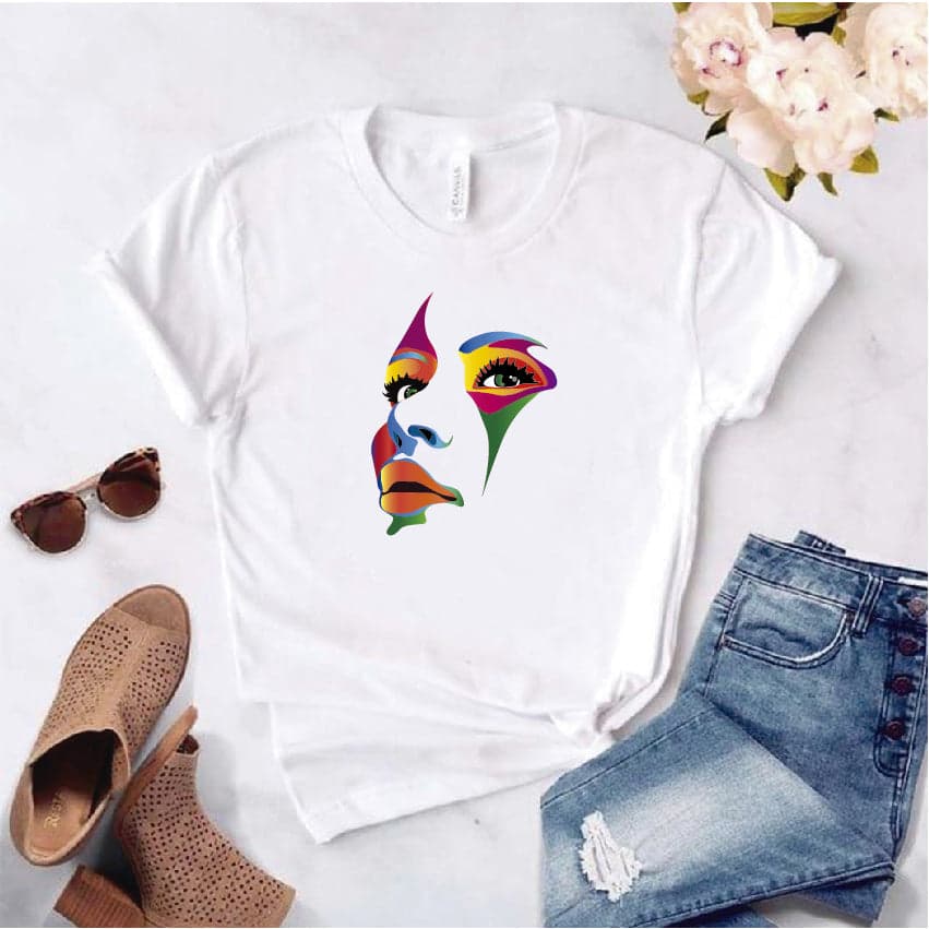 Camisa estampada tipo T-shirt de Polialgodon con el modelo Rostro Dama Multicolor — foto 1