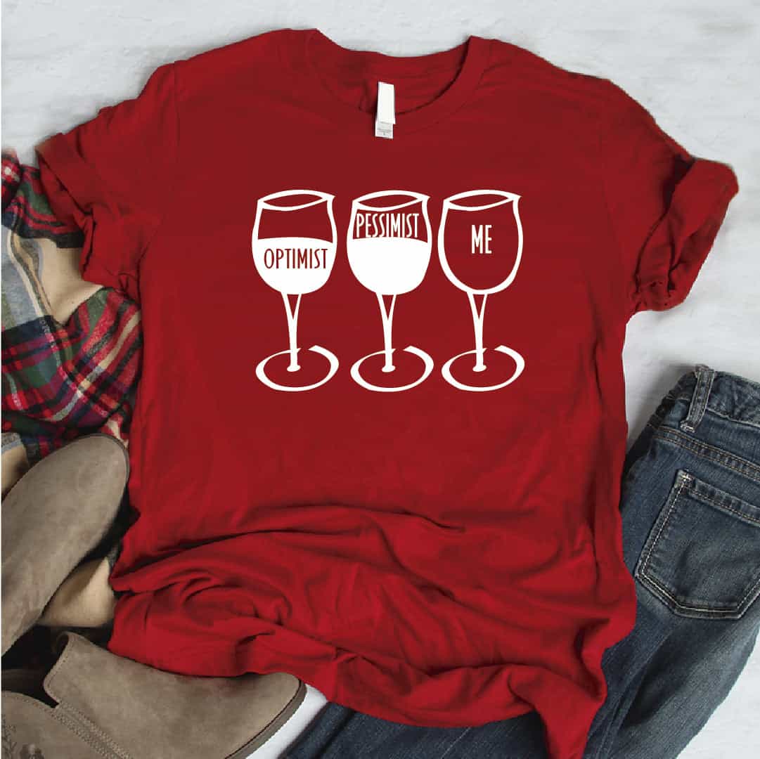 Camisa estampada tipo T-shirt TRES COPAS DE VINO (optimist , pessimist, me)