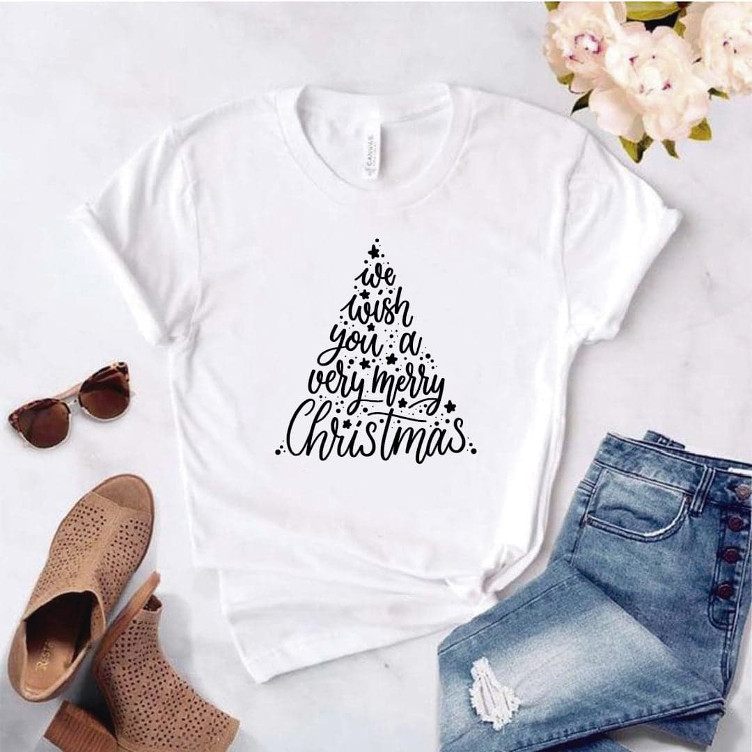Camisa estampada tipo T-shirt We wish you a very merry christmas (Árbol de navidad) — foto 8