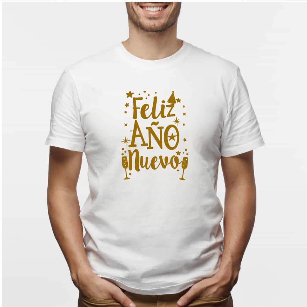 Camisa estampada para hombre tipo T-shirt (NAVIDAD) feliz año nuevo