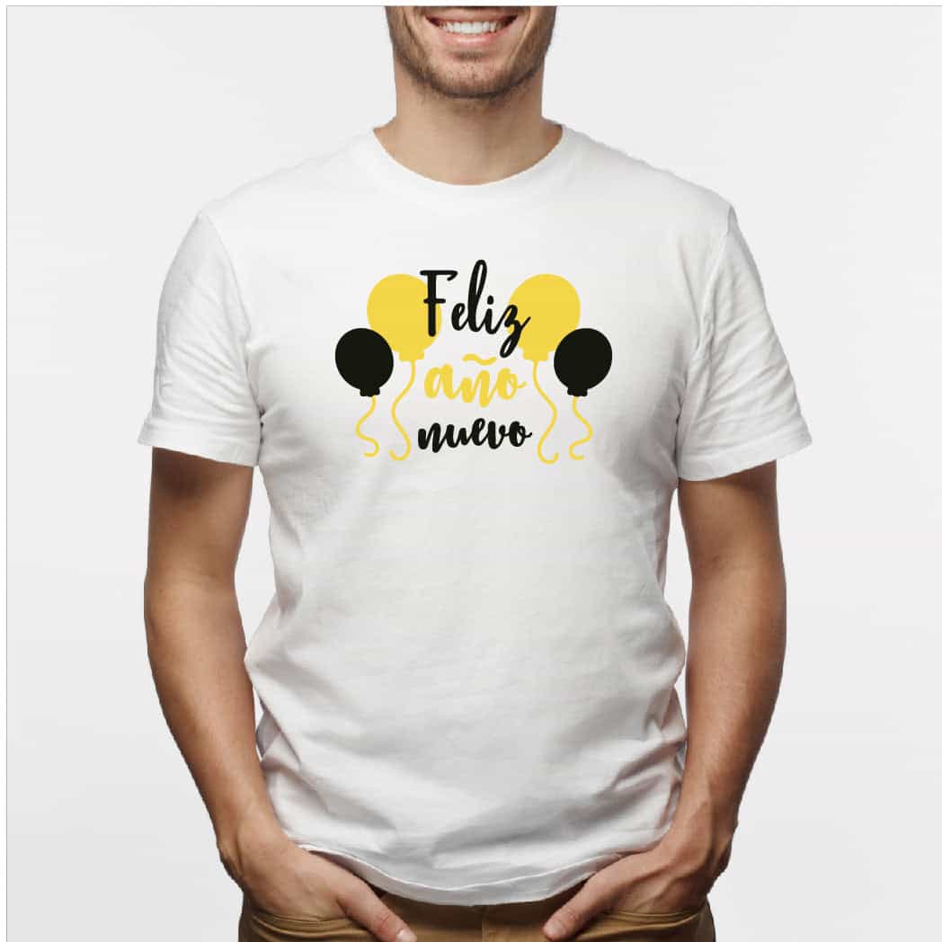 Camisa estampada para hombre tipo T-shirt (NAVIDAD) feliz año nuevo con globos