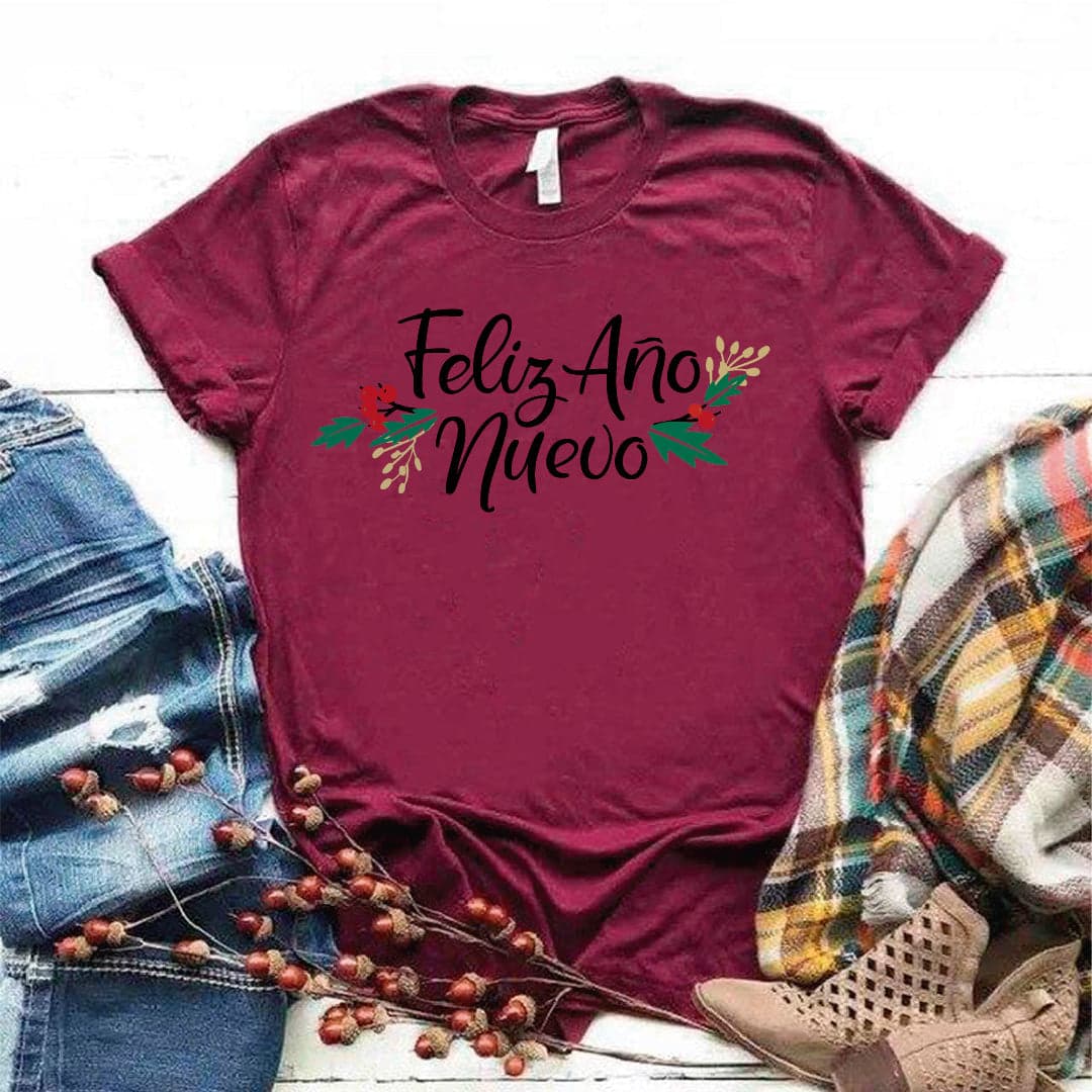 Camisa estampada tipo T-shirt (navidad) feliz año nuevo con hojas — foto 5
