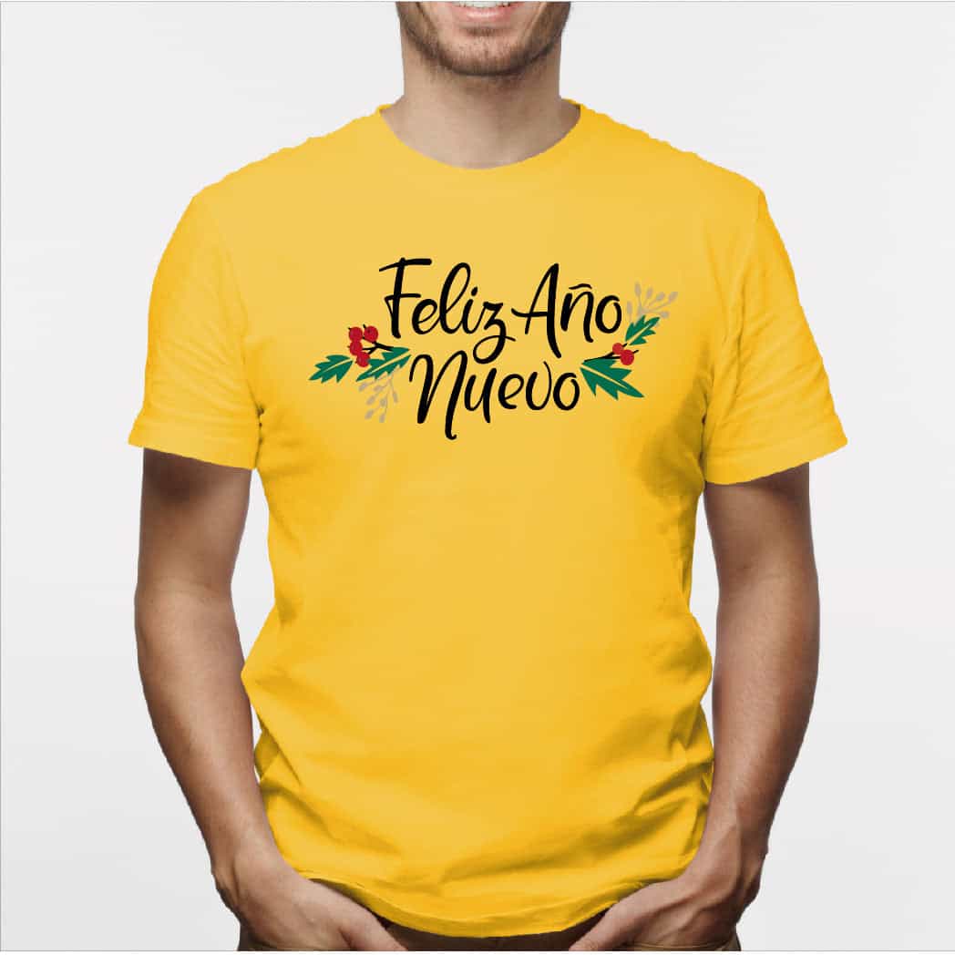 Camisa estampada para hombre tipo T-shirt (NAVIDAD) feliz año nuevo con hojas