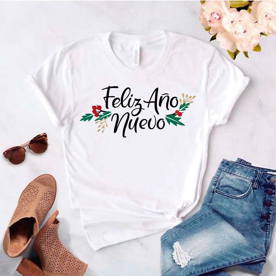 Camisa estampada tipo T-shirt (navidad) feliz año nuevo con hojas — foto 2