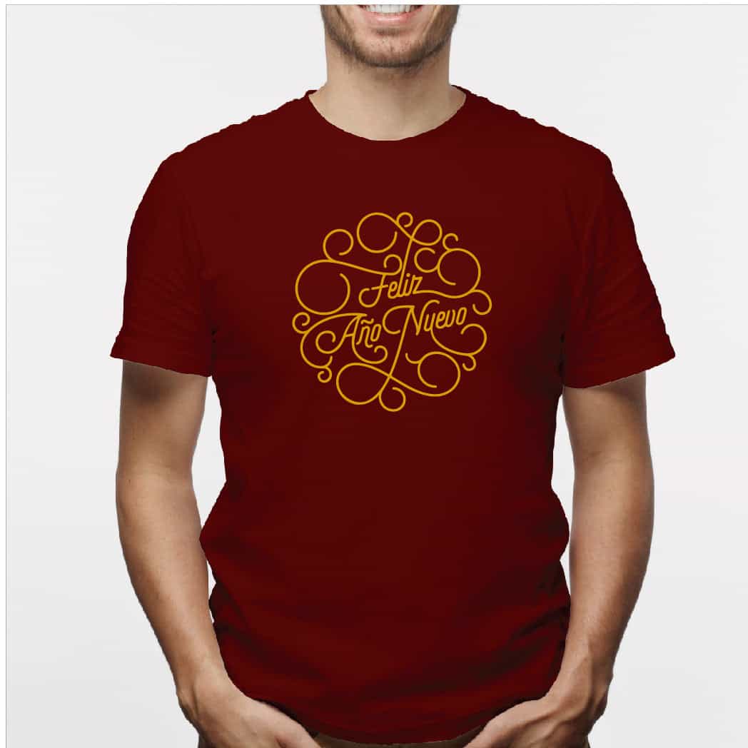 Camisa estampada para hombre tipo T-shirt (NAVIDAD) feliz año nuevo en dorado