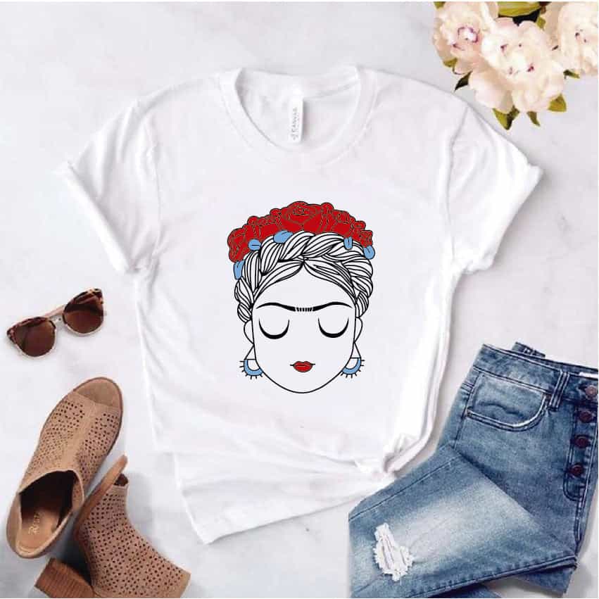 Camisa estampada tipo T-shirt de polialgodon Frida kahlo