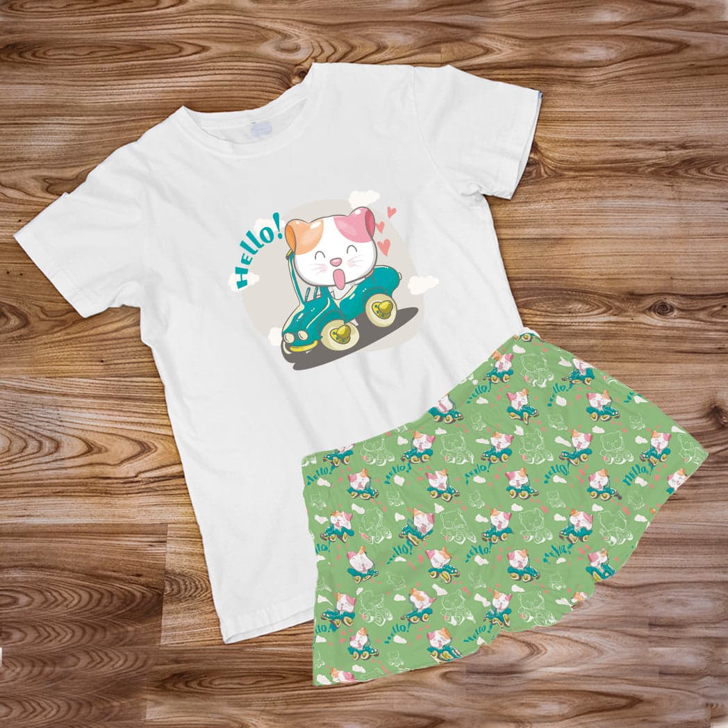 Pijama Estampada en poli algodón de Short HELLO GATO CARRO — foto 1