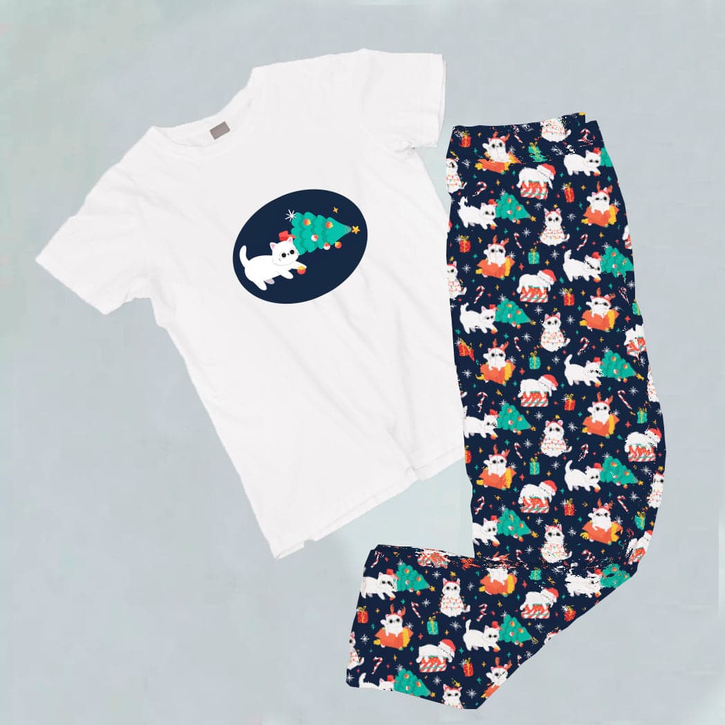 Pijama estampada de pantalón Largo Gatos Arbolito Navidad — foto 1