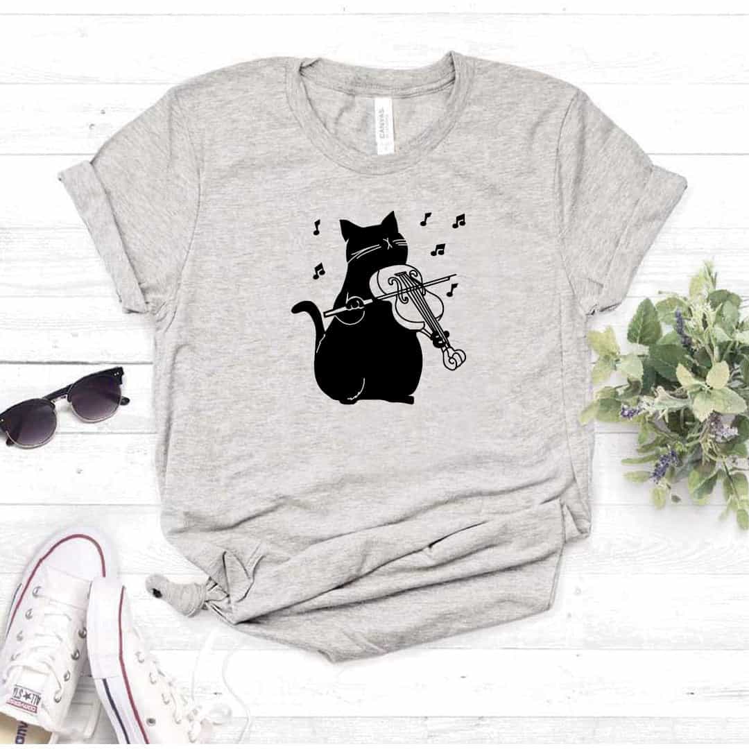 Camisa estampada tipo T-shirt Gato Violin