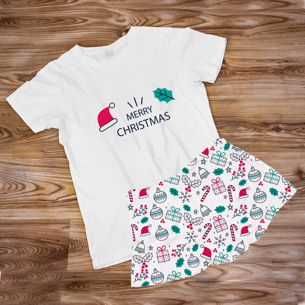 Pijama Estampada en poli algodón de Short Merry christmas sombrero hoja — foto 1