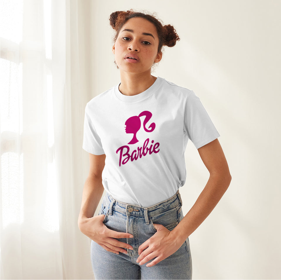 Camiseta Blanca Barbie Mujer - Estampado Playa Palmeras | Manga Corta | Algodón 97% | Tallas S-3XL