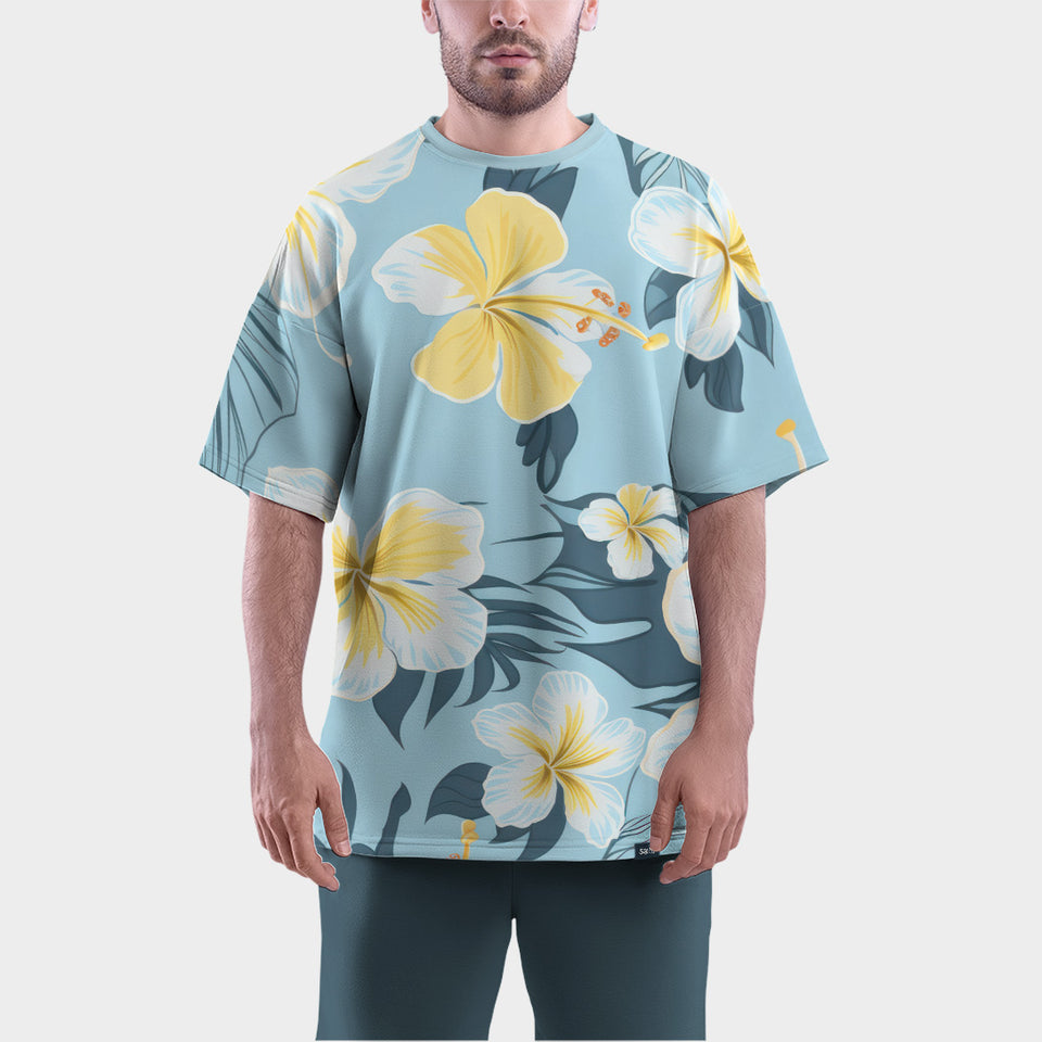 Camiseta Oversize 'Floración Azul' - Elegancia Floral en Patrón Sublimado