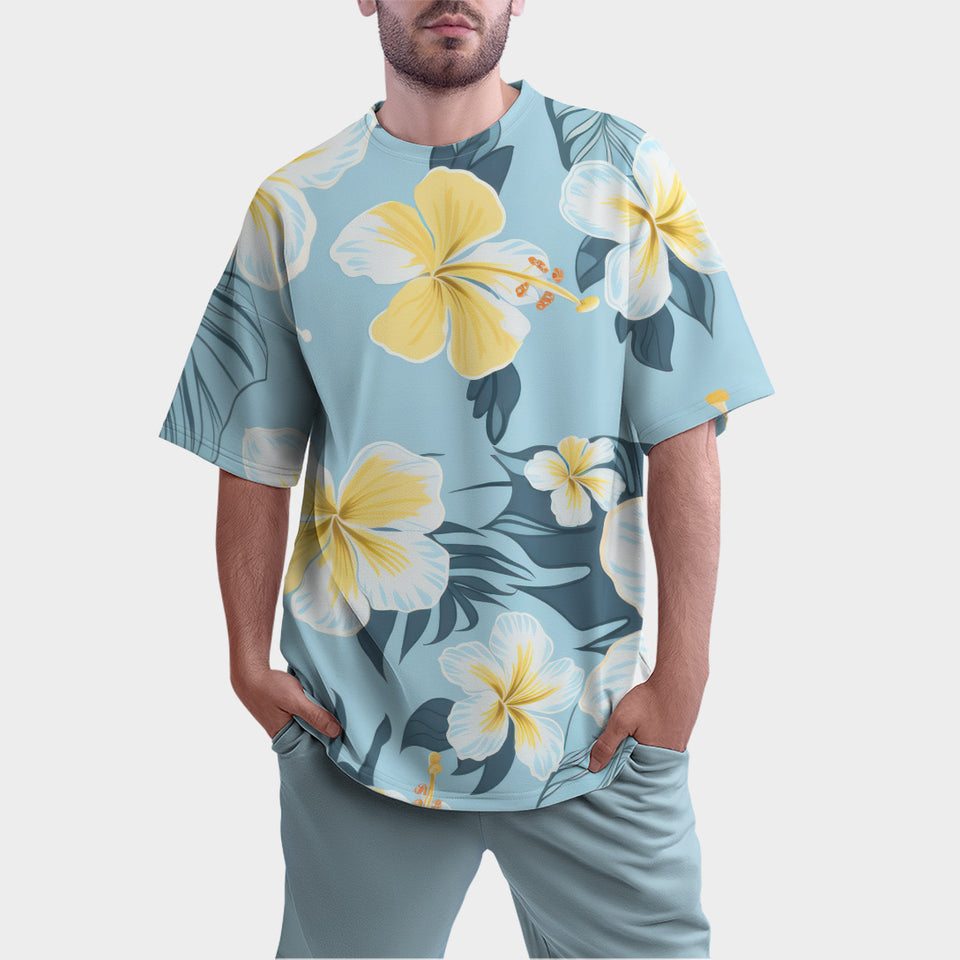 Camiseta Oversize 'Floración Azul' - Elegancia Floral en Patrón Sublimado