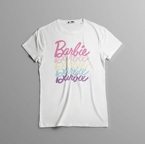 Camisetas Barbie letras de colores pastel: Moda Retro en Algodón 100% Estampado