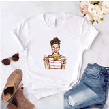 Camisa estampada  tipo T-shirt  de polialgodon chica audifonos