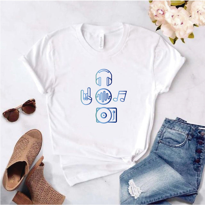 Camisa estampada  tipo T-shirt  de polialgodon MUSICA
