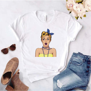 Camisa estampada  tipo T-shirt  de polialgodon pin up pañoleta azul