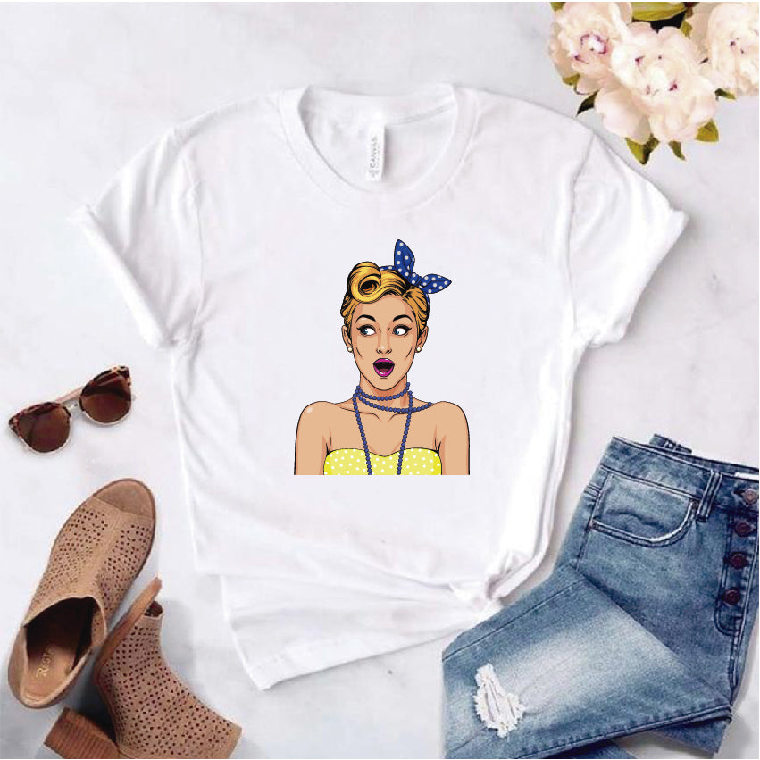 Camisa estampada  tipo T-shirt  de polialgodon pin up pañoleta azul