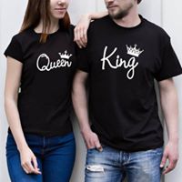 Camiseta estampada pareja T-shirt QUEEN / KING CURSIVA