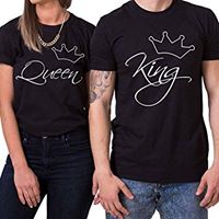 Camiseta estampada pareja T-shirt King / Queen Cursiva Delgada