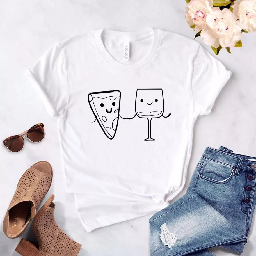 Camisa estampada tipo T-shirt Pizza y Vino