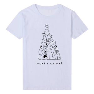 Camiseta estampada tipo T-shirt Árbol navideño de gatos