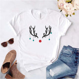 Camisa estampada  tipo T-shirt  de polialgodon Reno Con bamabalinas de navidad