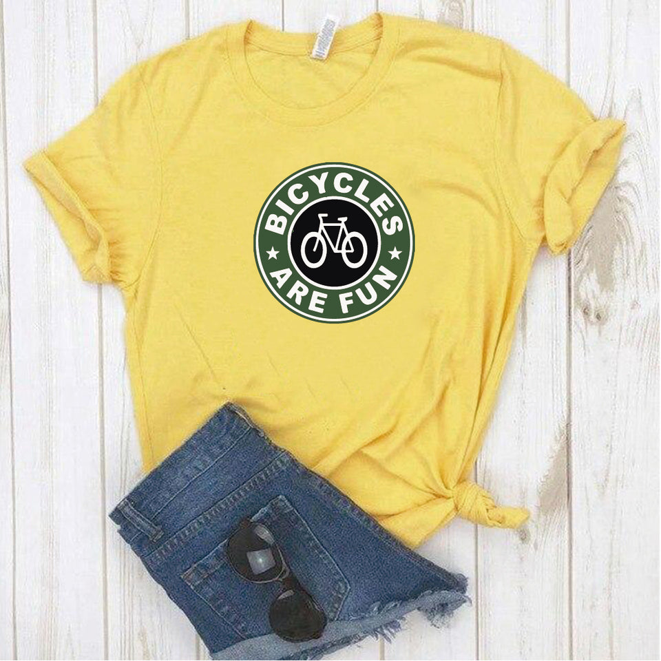 Camisa estampada  tipo T-shirt Bicycle are fun (logo Starbucks)