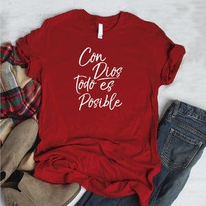 Camisa estampada Cristiana tipo T- shirt Con Dios Todo es Posible
