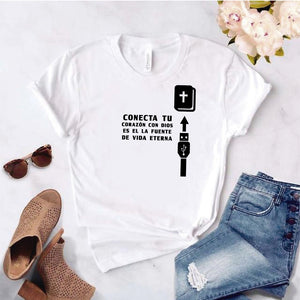 Camiseta T-shirt mujer cristiana CONECTA TU CORAZÓN CON DIOS