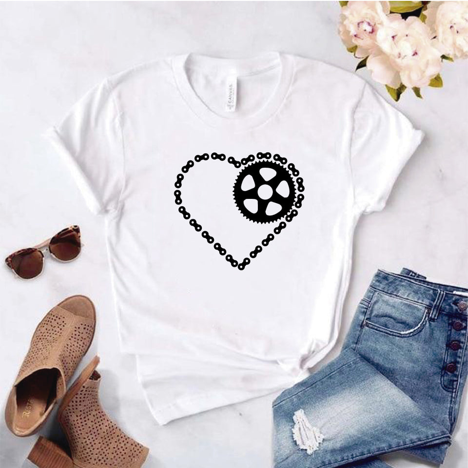Camisa estampada  tipo T-shirt Corazón cadena Bicicleta