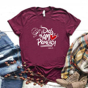 Camisa estampada Cristiana tipo T- shirt Dios me amo Primero