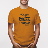 Camiseta estampada tipo T-shirt FE QUE VENCE AL MUNDO (CRISTIANOS)