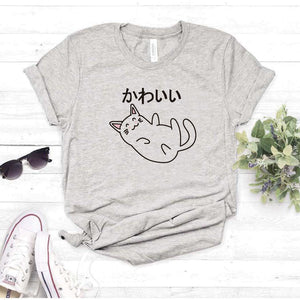 Camisa estampada  tipo T-shirt  Gatico letras chinas