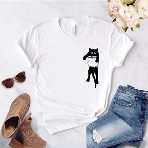 Camisa estampada  tipo T-shirt  gato bolsillo