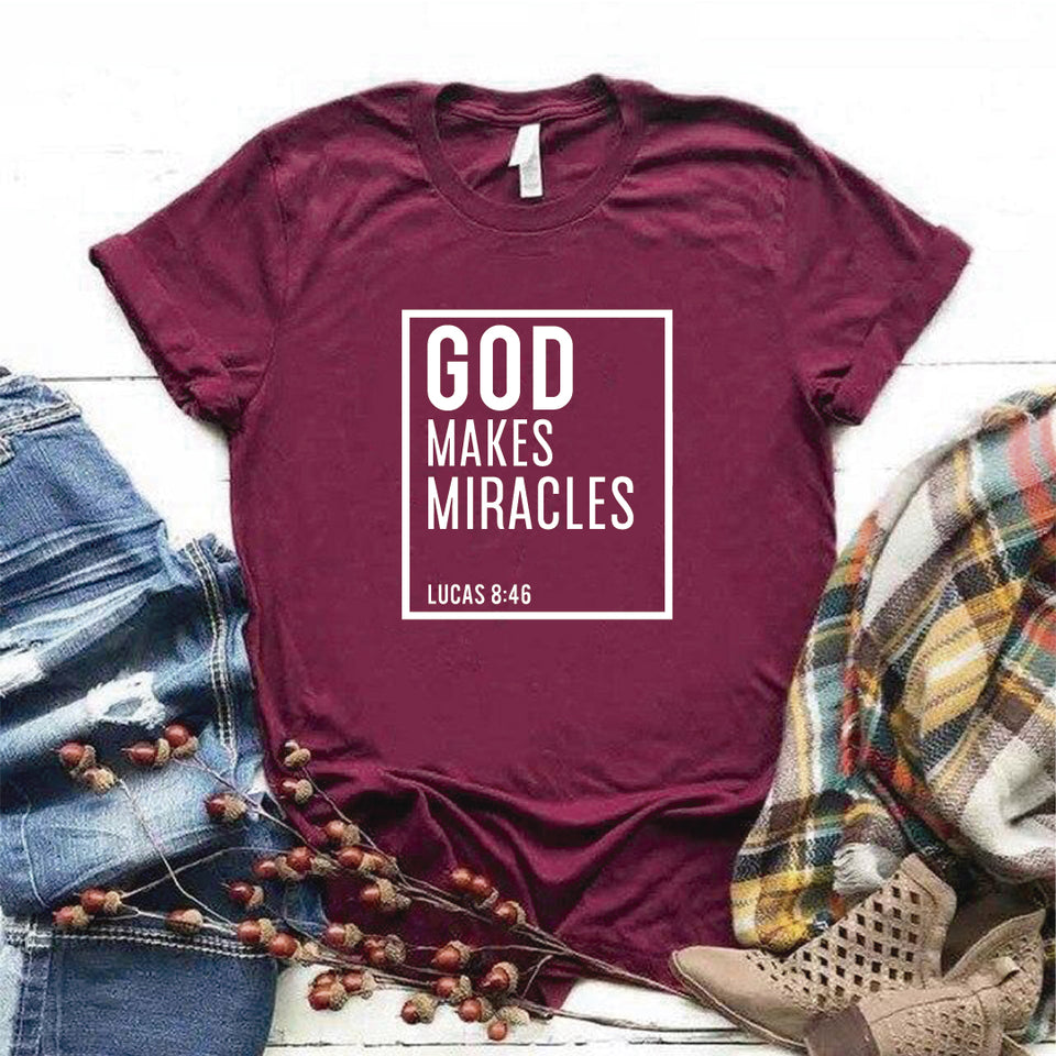 Camiseta T-shirt mujer cristiana GOD MAKE MIRACLES