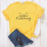 Camiseta estampada tipo T-shirt GOOD MEOWNING OREJAS Y BIGOTES GATO (MASCOTAS)