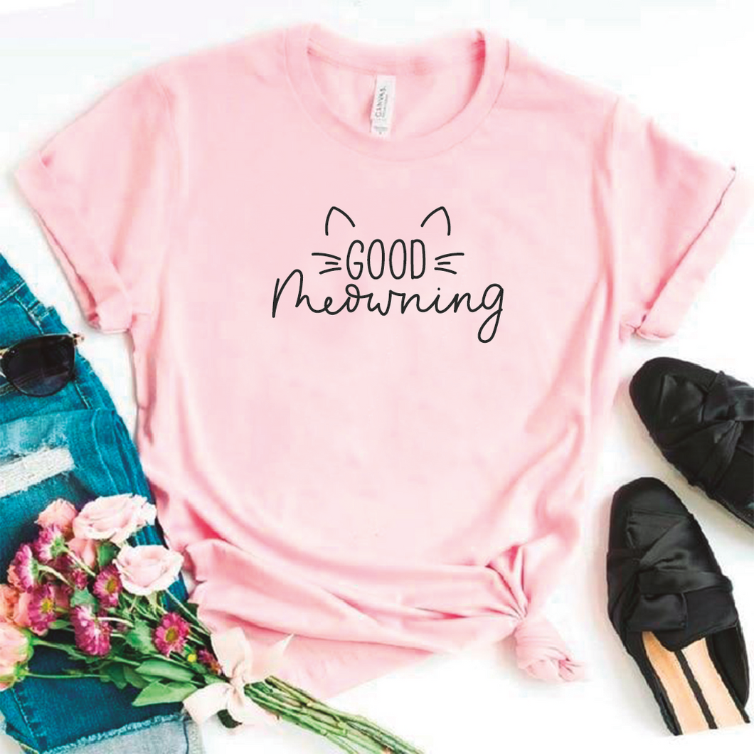 Camiseta estampada tipo T-shirt GOOD MEOWNING OREJAS Y BIGOTES GATO (MASCOTAS)