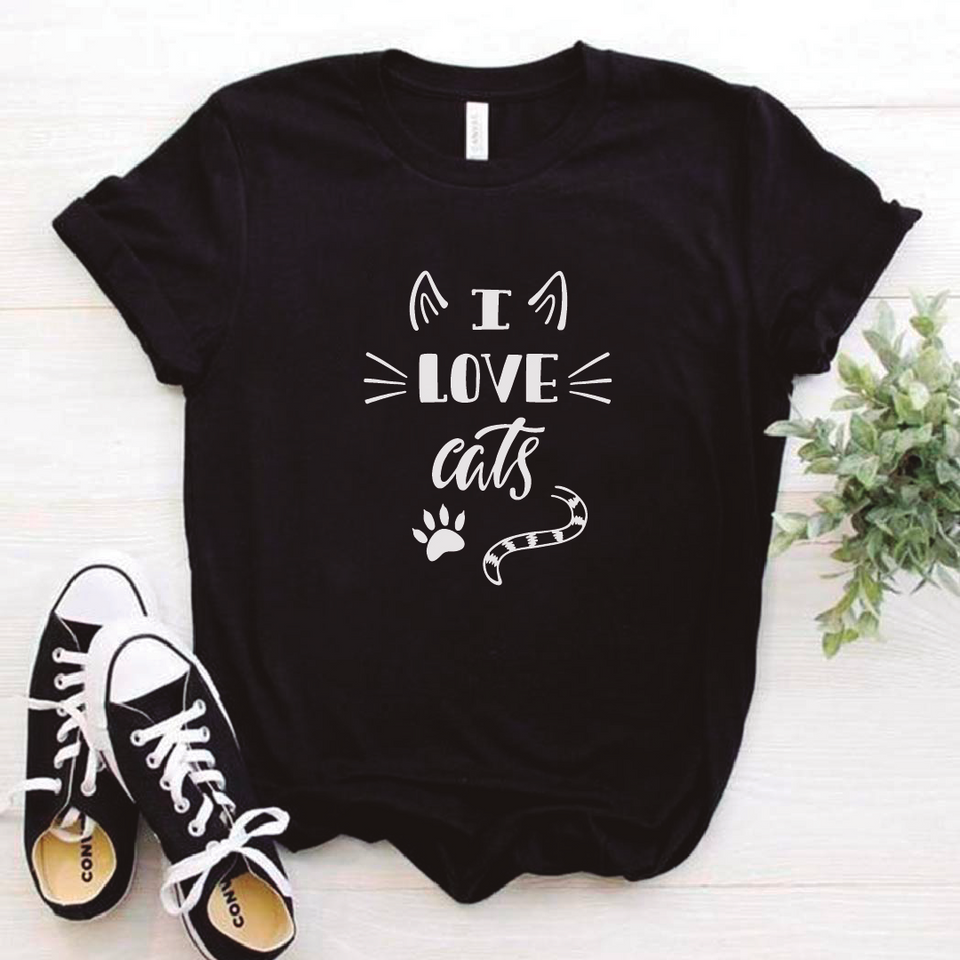 Camiseta estampada tipo T-shirt I LOVE CATS OREJAS Y COLA (MASCOTAS)