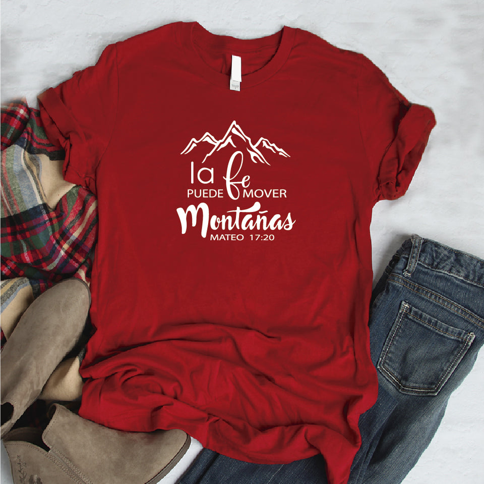 Camisa estampada Cristiana tipo T- shirt La Fé mueve Montañas