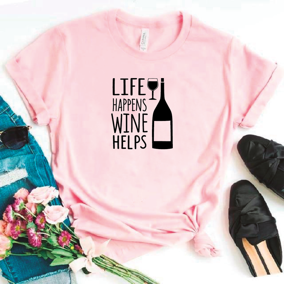 Camisa estampada tipo T- shirt Life Happens Wine Helps