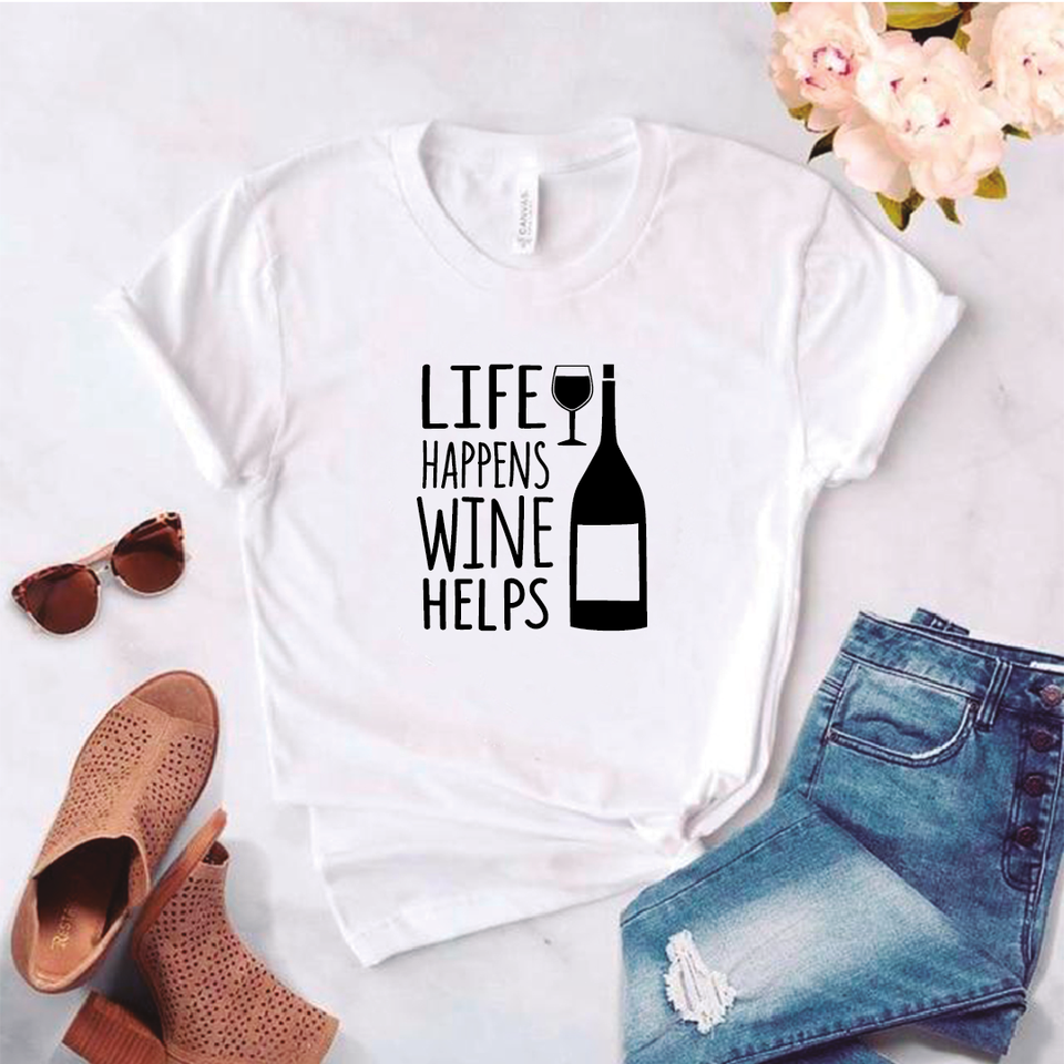 Camisa estampada tipo T- shirt Life Happens Wine Helps