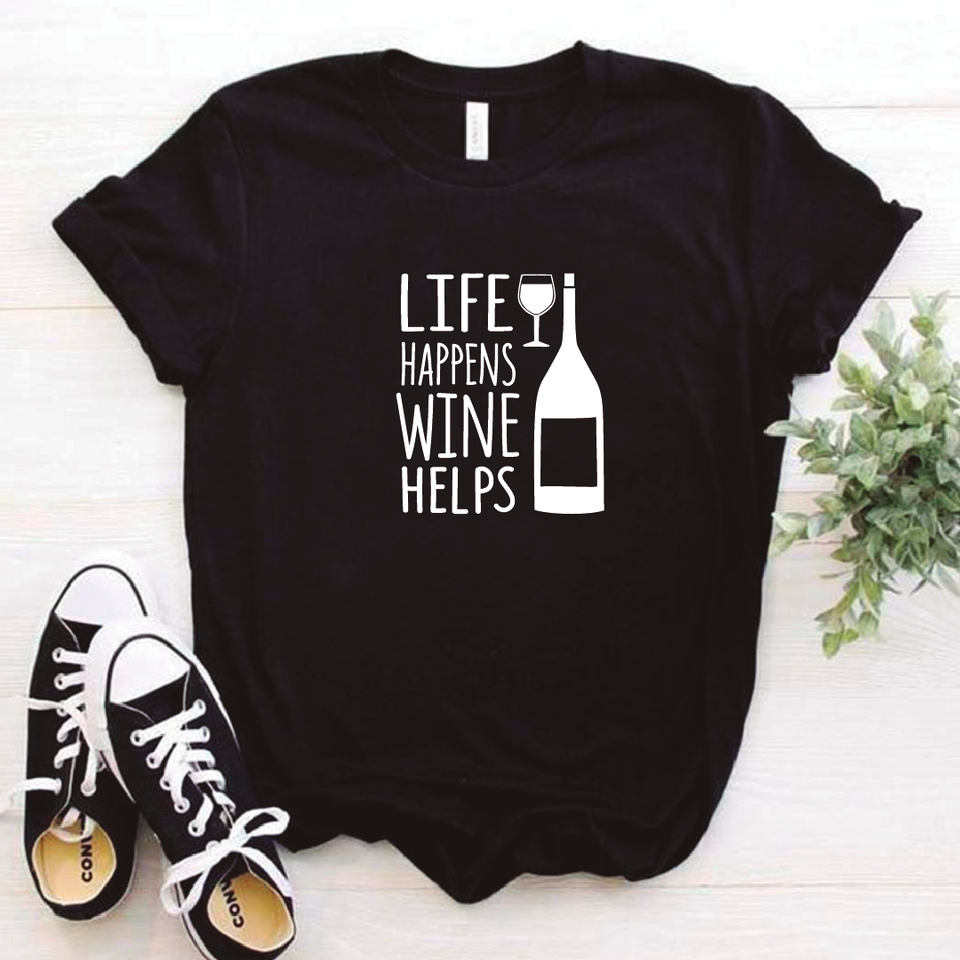 Camisa estampada tipo T- shirt Life Happens Wine Helps