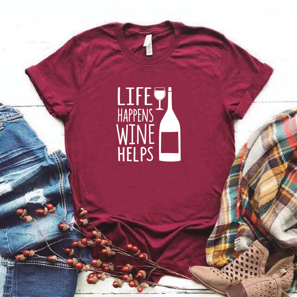 Camisa estampada tipo T- shirt Life Happens Wine Helps