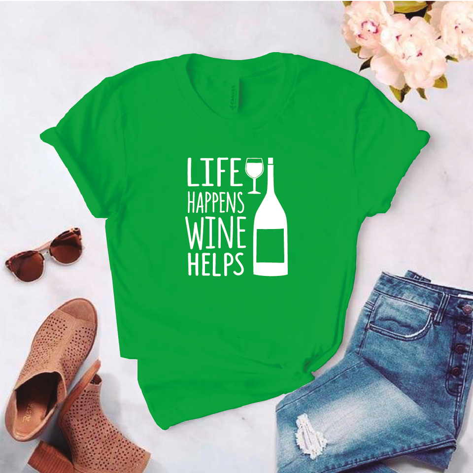 Camisa estampada tipo T- shirt Life Happens Wine Helps